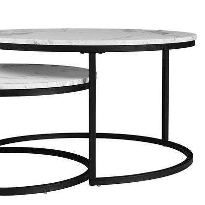 2 in 1 Marble Texture Coffee Table For Living Room Sofa Side Round Tea Desk Wooden Combination Furniture Metal Bracket Black