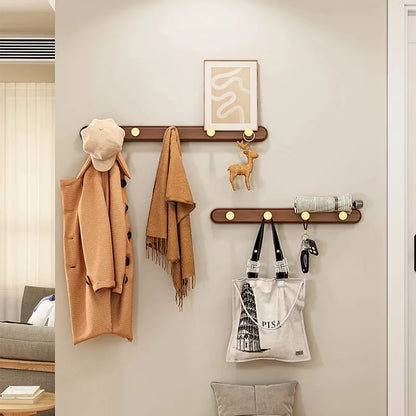 Black Walnut Solid Wood Brass Clothes Hook Entrance Foyer Coat Racks Wall Hanging Scarf Hats Keys Storage Shelf Furniture Decor