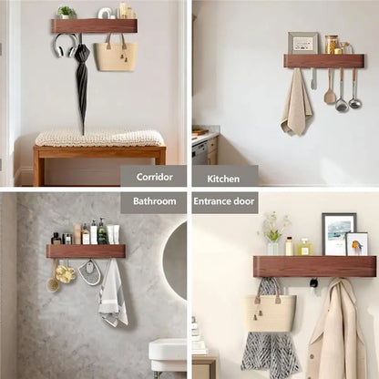 AT69 -Wall Mount Coat Rack With Hook- Modern Key Holder Wood Entryway Hooks With Shelf For Bedroom Kitchen Hallway