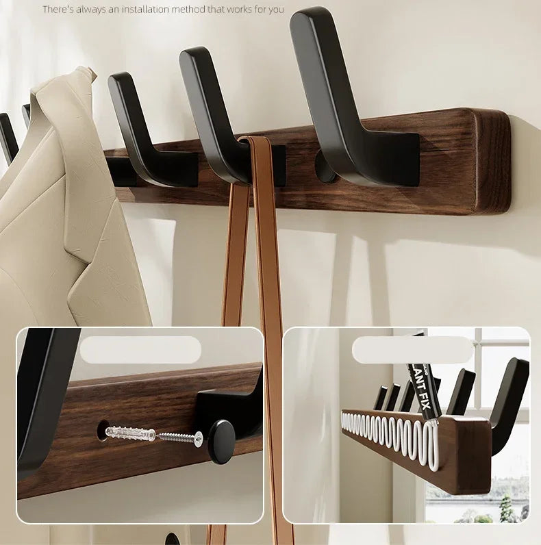 Walnut Coat Rack Solid Wood Hooks Key Bag Extended Storage Hanger for Entrance Door Hallway Wall Decor Furniture clothing rack