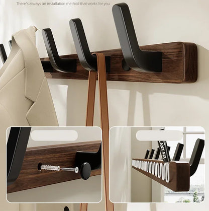 Walnut Coat Rack Solid Wood Hooks Key Bag Extended Storage Hanger for Entrance Door Hallway Wall Decor Furniture clothing rack