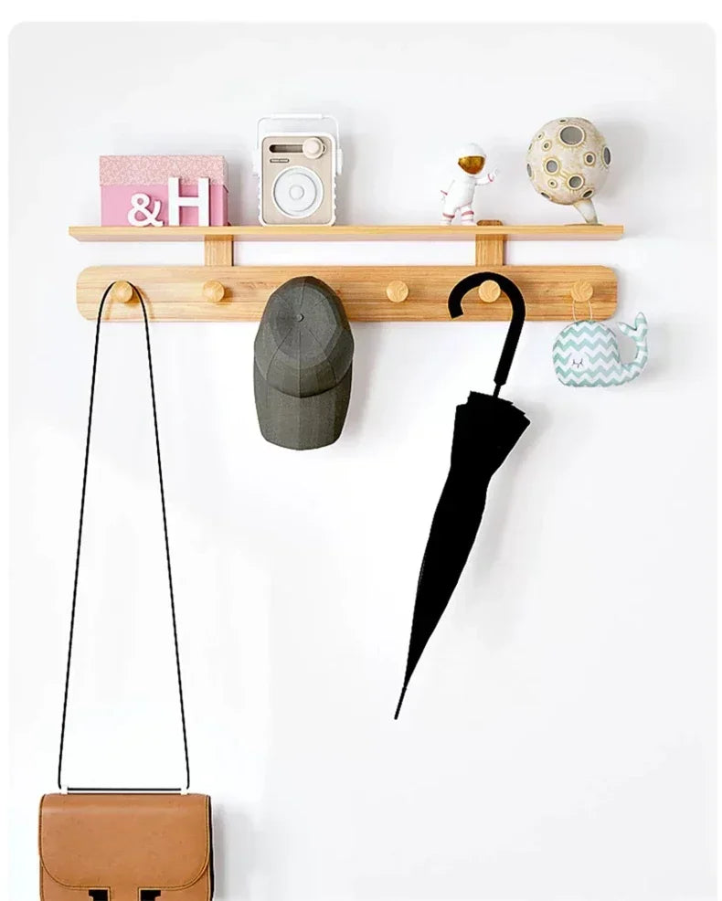 Multifunctional Coat Racks Wall Hook Wall Clothes Hanger Nordic Wooden Hook Door Back Room Entrance Hook Wall Shelving Coat Rack