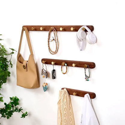 Black Walnut Solid Wood Brass Clothes Hook Entrance Foyer Coat Racks Wall Hanging Scarf Hats Keys Storage Shelf Furniture Decor