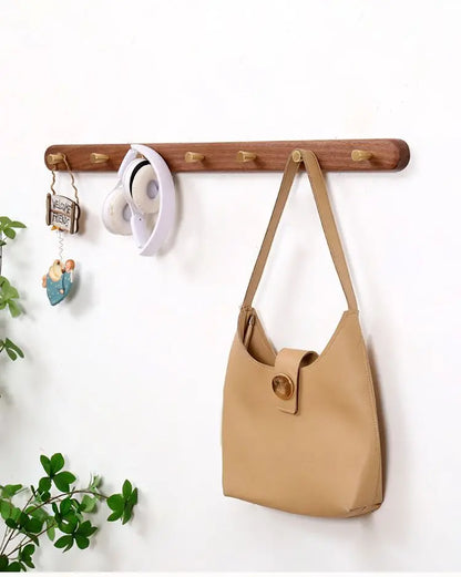 Black Walnut Solid Wood Brass Clothes Hook Entrance Foyer Coat Racks Wall Hanging Scarf Hats Keys Storage Shelf Furniture Decor