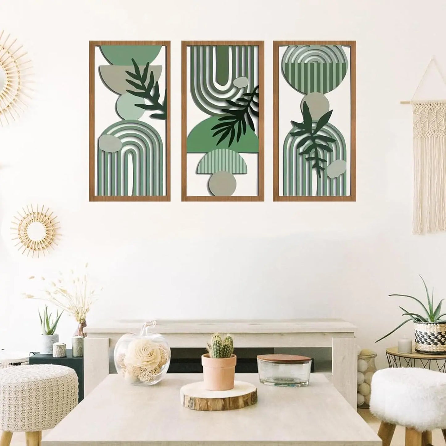 3pcs Bohemian Wooden Wall Art, Modern Home Decoration