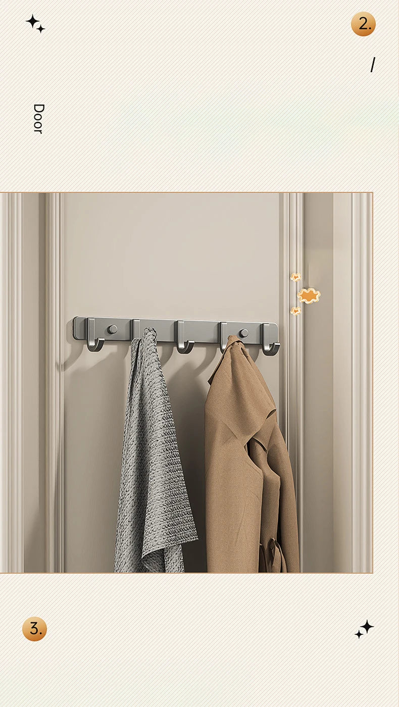 Coat Rack Wall Mount Hooks Space Aluminum Organizer Wall Mounted Entryway & Bathroom Hanger for Beach Towels,Coats,Purses,Bags
