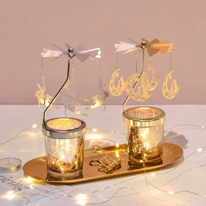 Hot Rotating Candle Stick Holder Candlestick Home Decoration Hallowmas Christmas Gift Party Room Decor Carousel Candle Stand