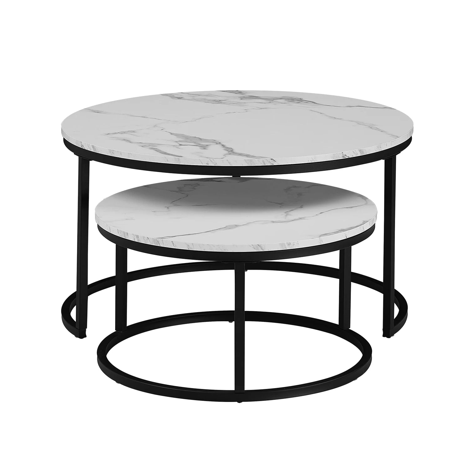 2 in 1 Marble Texture Coffee Table For Living Room Sofa Side Round Tea Desk Wooden Combination Furniture Metal Bracket Black