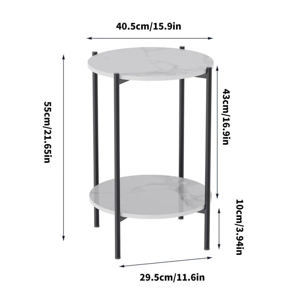 LUVODI 2-Tier Round Coffee End Tables Sofa Side Table Plant Stand with Storage Shelf Metal Frame for Living Room Bedroom