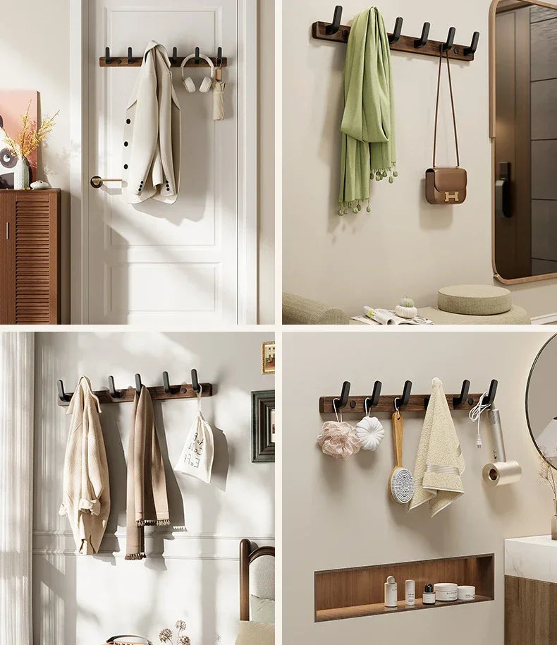 Walnut Coat Rack Solid Wood Hooks Key Bag Extended Storage Hanger for Entrance Door Hallway Wall Decor Furniture clothing rack