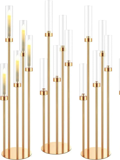 Floor Candelabra 5 Arm 42.5'' Tall Gold Candle Holder, Candelabra Centerpieces for Tables, Metal Candlestick Set with Acry