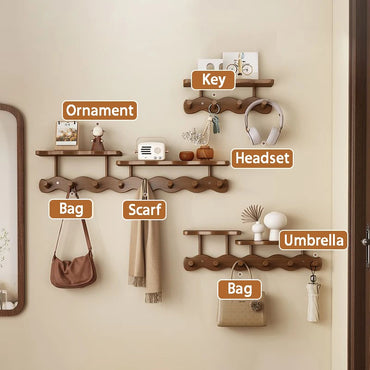 Entryway Wall Mounted Coat Rack Multi-Functional Hooks Organizer with Shelf for Hanging Clothes, Scarves Bags Keys
