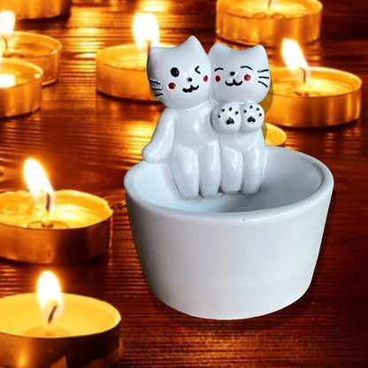 Cartoon Couple Kitten Candlestick Resin Ornament