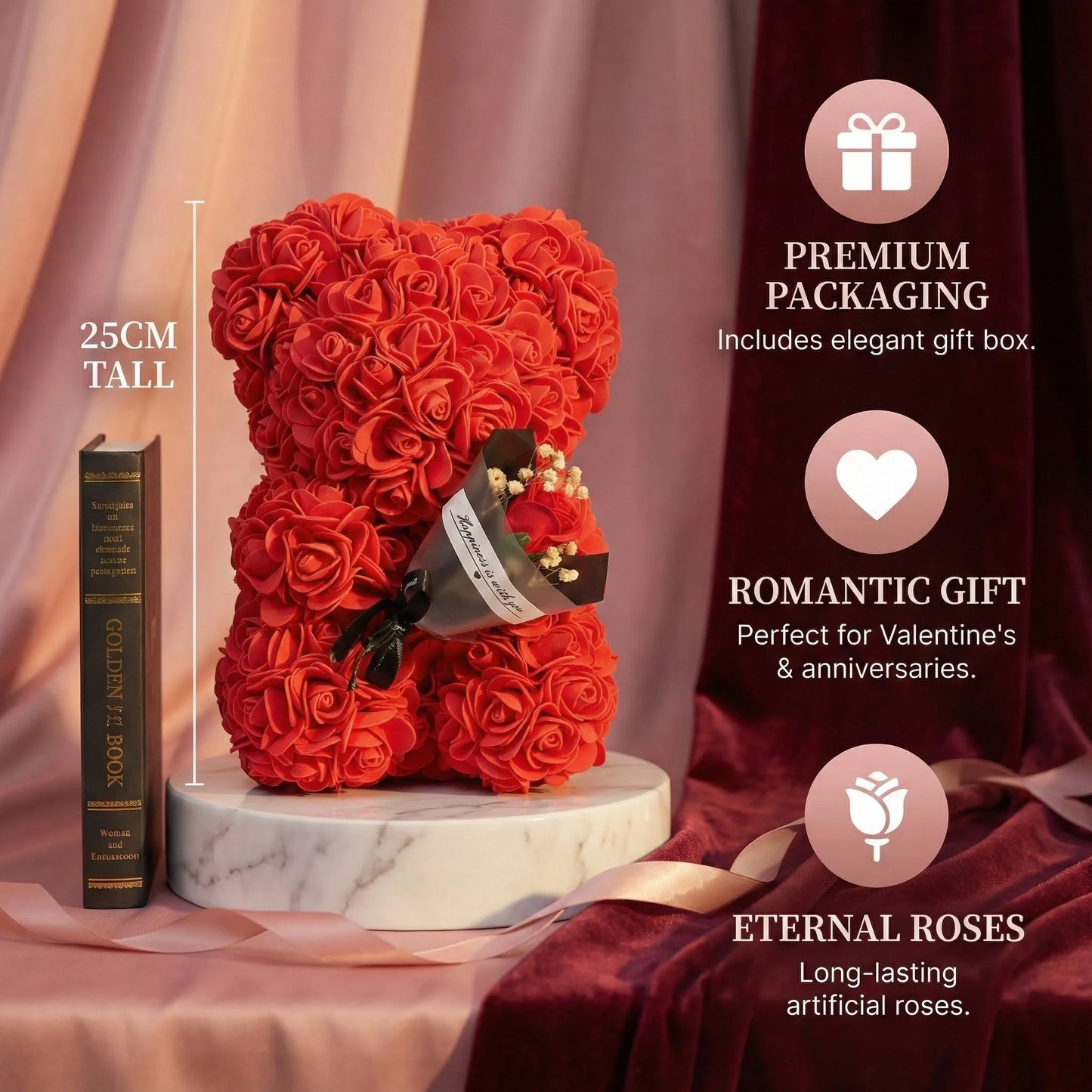 2026 Eternal Rose Teddy Bear Artificial Flower Gift for Mom - Mother's Day Birthday Valentine's Day Anniversary Home Decor