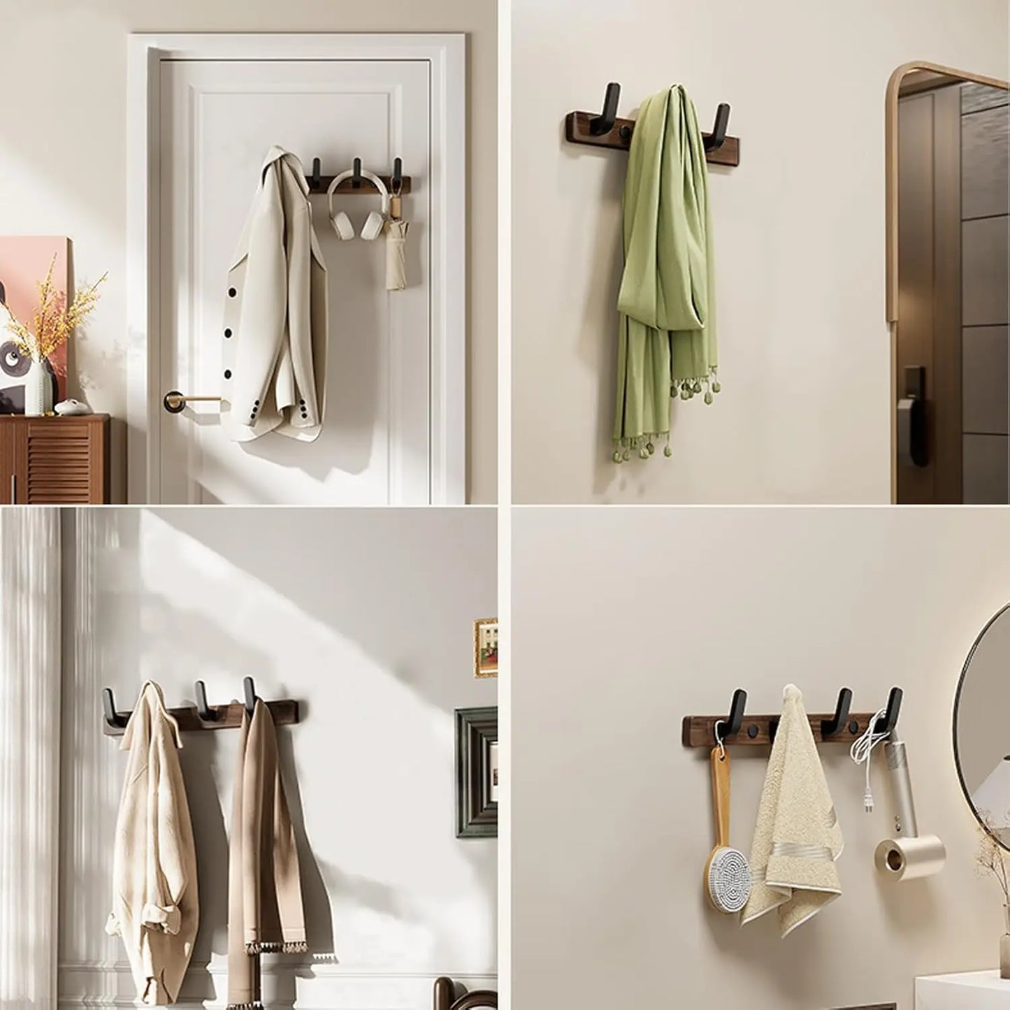 Coat Rack Wall Mount Wooden Wall Hooks Wall Hooks for Coats Entryway Bathroom Clothes Hooks for Hanging Heavy Duty Decorative