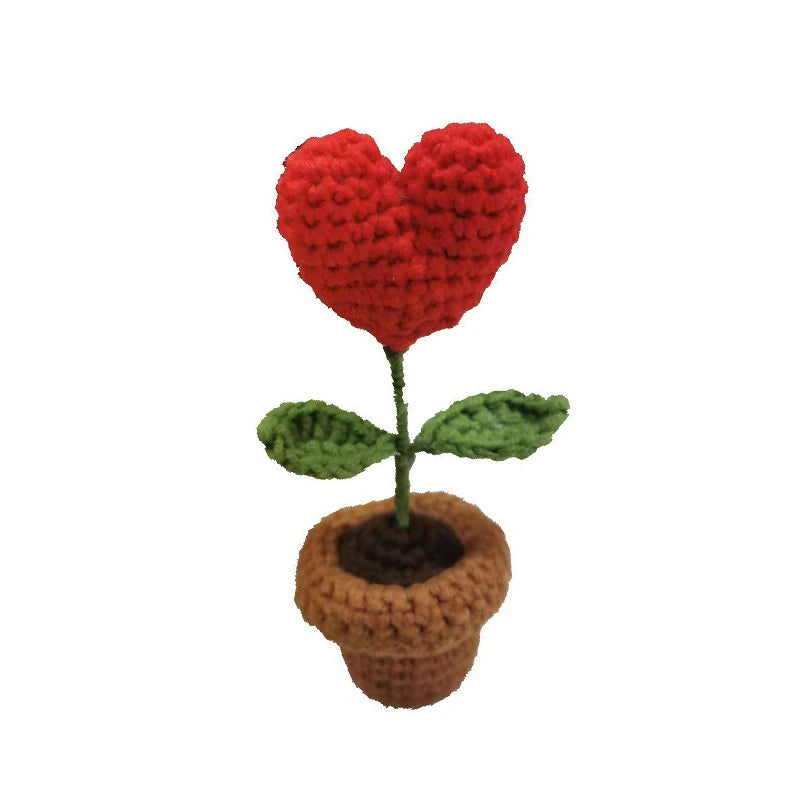 1/2/4Pcs DIY Handwoven Mini Potted Flower Rose Office Desktop Ornamental Potted Plants Woolen Thread Finished Product Home Decor