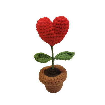 1/2/4Pcs DIY Handwoven Mini Potted Flower Rose Office Desktop Ornamental Potted Plants Woolen Thread Finished Product Home Decor