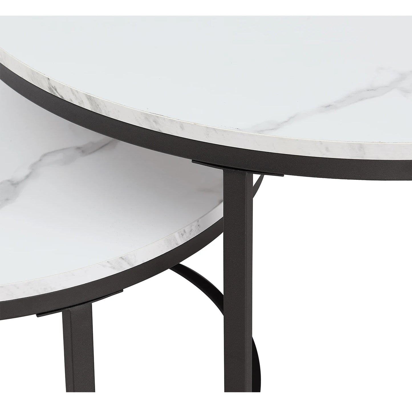 2 in 1 Marble Texture Coffee Table For Living Room Sofa Side Round Tea Desk Wooden Combination Furniture Metal Bracket Black