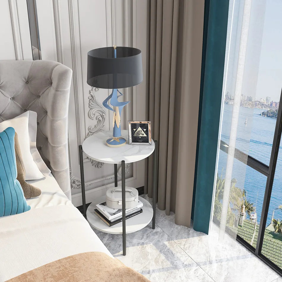 LUVODI 2-Tier Round Coffee End Tables Sofa Side Table Plant Stand with Storage Shelf Metal Frame for Living Room Bedroom