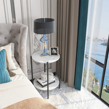 LUVODI 2-Tier Round Coffee End Tables Sofa Side Table Plant Stand with Storage Shelf Metal Frame for Living Room Bedroom