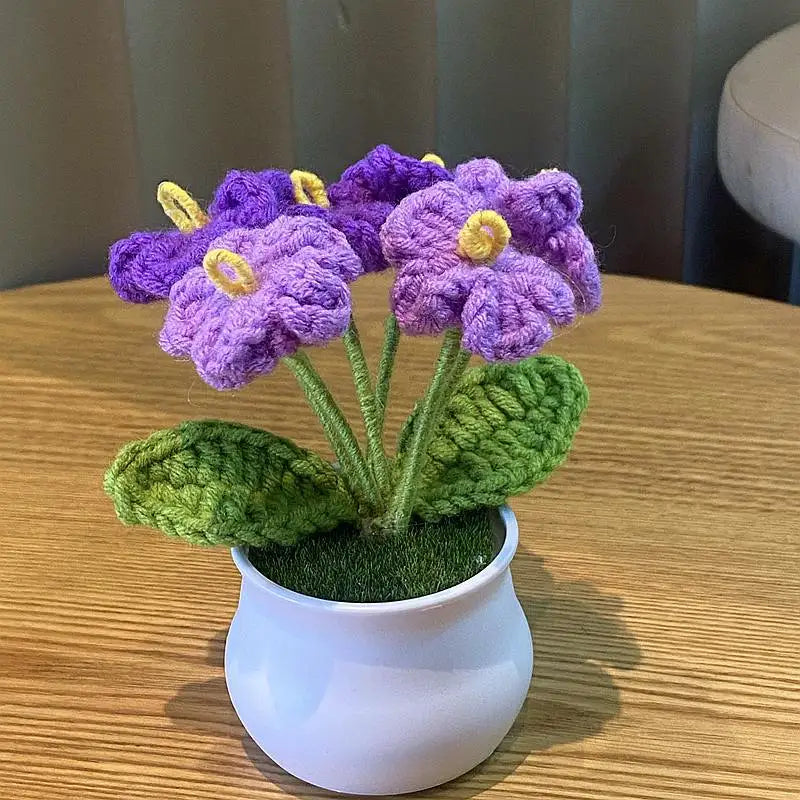 1/2/4Pcs DIY Handwoven Mini Potted Flower Rose Office Desktop Ornamental Potted Plants Woolen Thread Finished Product Home Decor