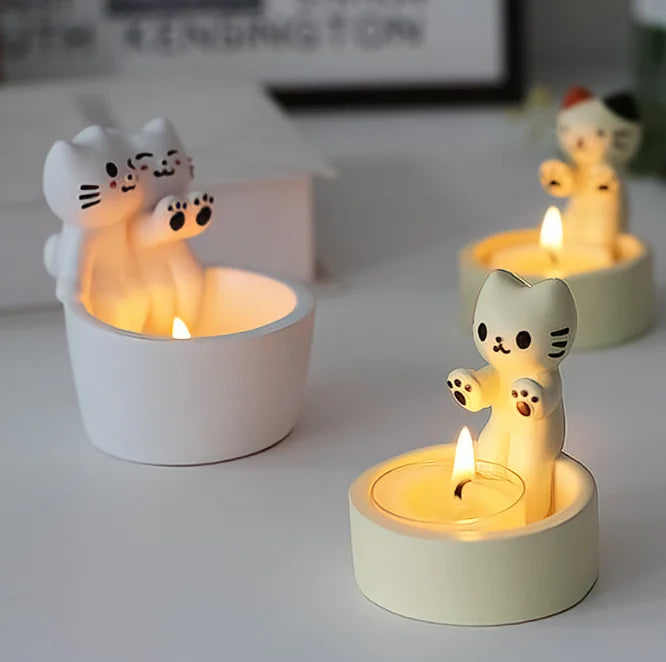 Cartoon Couple Kitten Candlestick Resin Ornament