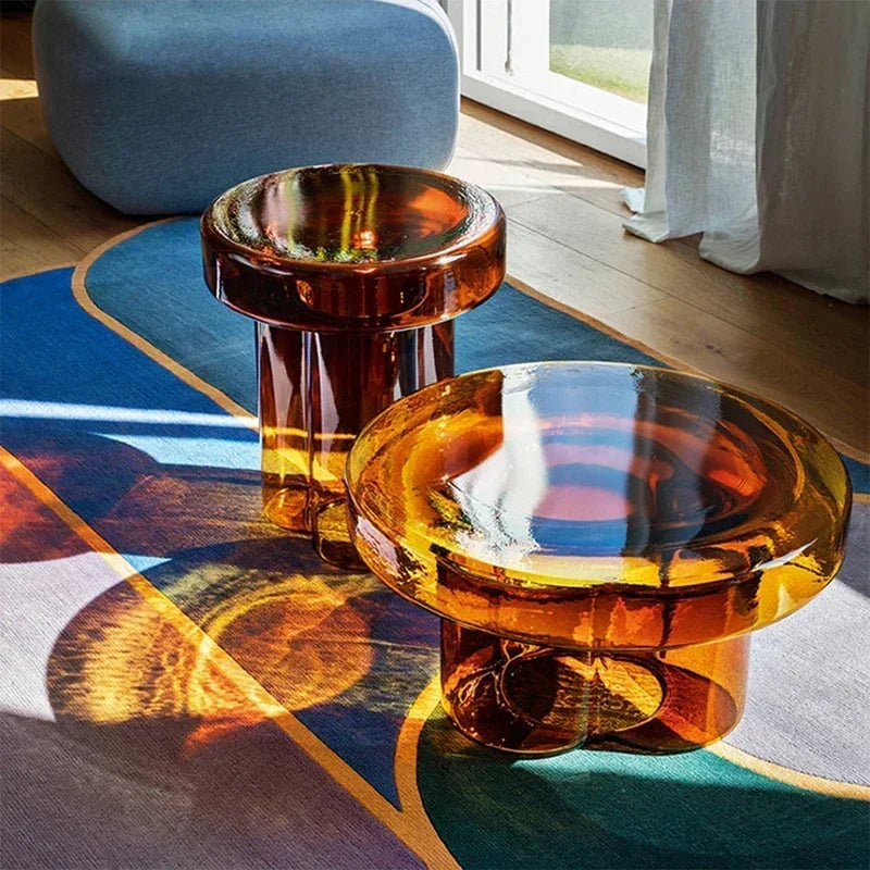 Transparent Glass Coffee Table Modern Round