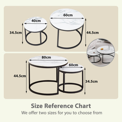 2 in 1 Marble Texture Coffee Table For Living Room Sofa Side Round Tea Desk Wooden Combination Furniture Metal Bracket Black