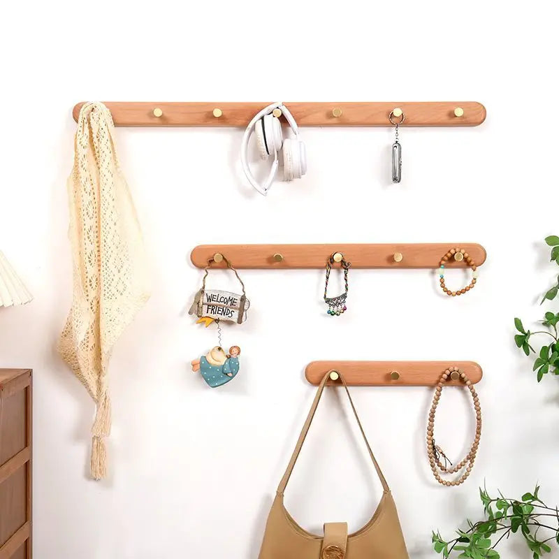 Black Walnut Solid Wood Brass Clothes Hook Entrance Foyer Coat Racks Wall Hanging Scarf Hats Keys Storage Shelf Furniture Decor
