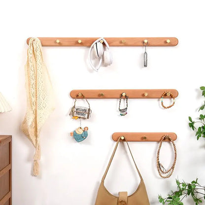 Black Walnut Solid Wood Brass Clothes Hook Entrance Foyer Coat Racks Wall Hanging Scarf Hats Keys Storage Shelf Furniture Decor