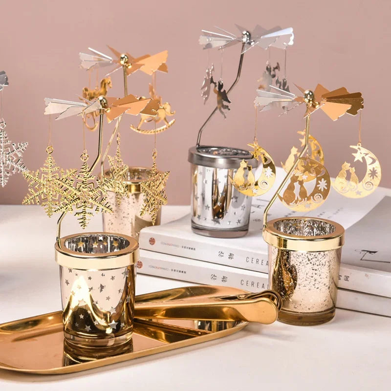 Hot Rotating Candle Stick Holder Candlestick Home Decoration Hallowmas Christmas Gift Party Room Decor Carousel Candle Stand