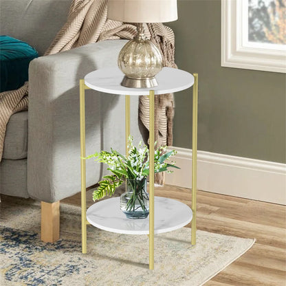 LUVODI 2-Tier Round Coffee End Tables Sofa Side Table Plant Stand with Storage Shelf Metal Frame for Living Room Bedroom