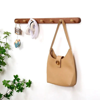 Black Walnut Solid Wood Brass Clothes Hook Entrance Foyer Coat Racks Wall Hanging Scarf Hats Keys Storage Shelf Furniture Decor