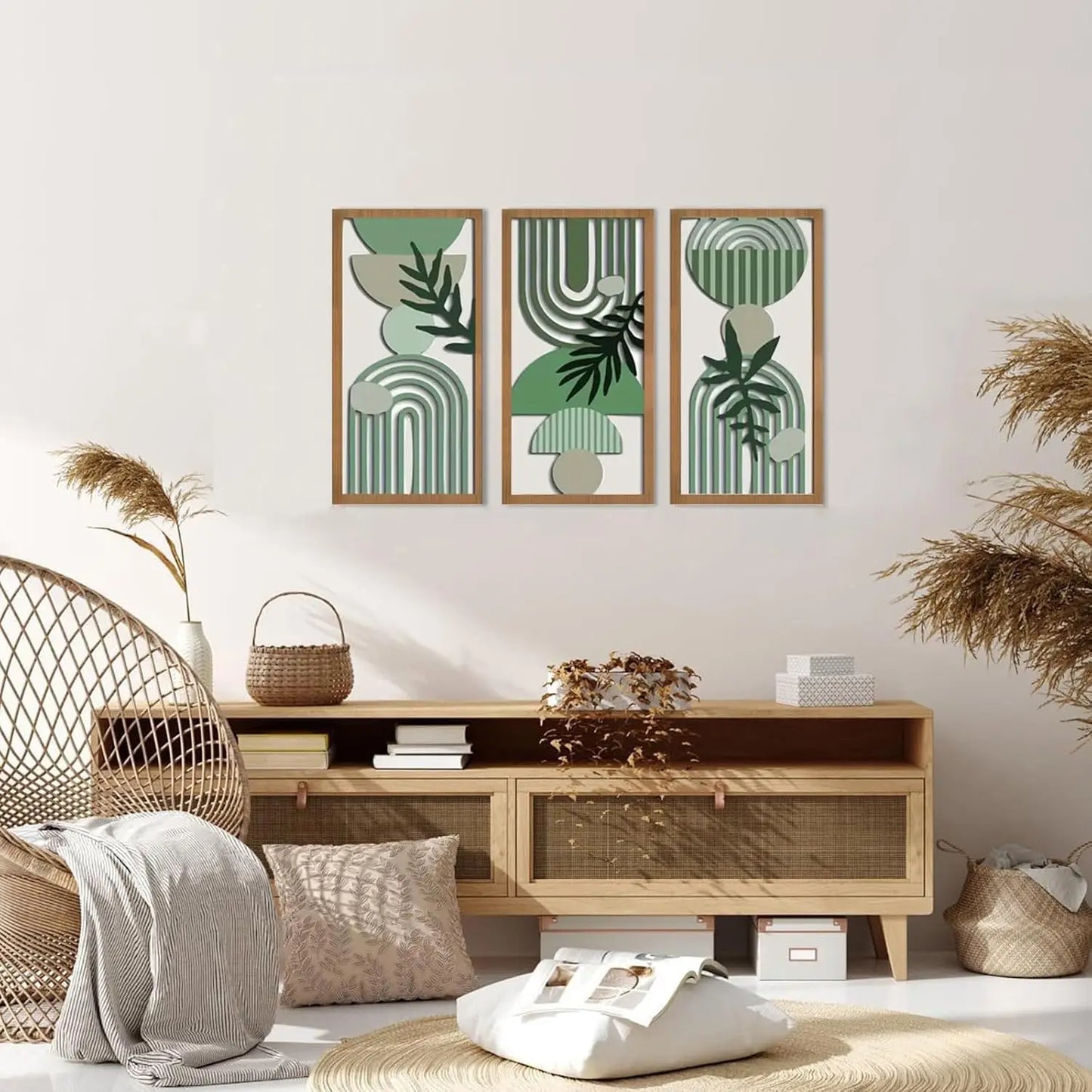3pcs Bohemian Wooden Wall Art, Modern Home Decoration