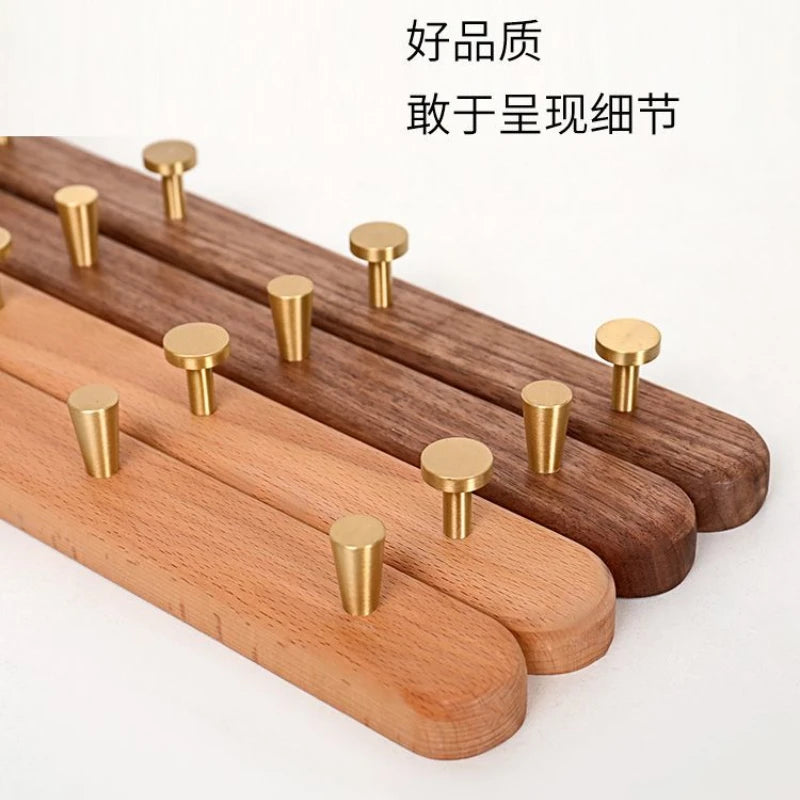 Black Walnut Solid Wood Brass Clothes Hook Entrance Foyer Coat Racks Wall Hanging Scarf Hats Keys Storage Shelf Furniture Decor