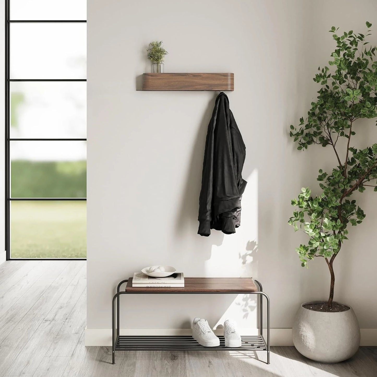 Walnut Wall Hanger, Entrance Clothes Hanger, Wall Coat Hook, Veneer Hanger, Wall Hanger Clothing Rack Stand Garment Rack