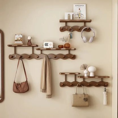 Entryway Wall Mounted Coat Rack Multi-Functional Hooks Organizer with Shelf for Hanging Clothes, Scarves Bags Keys