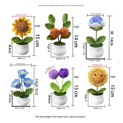 1/2/4Pcs DIY Handwoven Mini Potted Flower Rose Office Desktop Ornamental Potted Plants Woolen Thread Finished Product Home Decor
